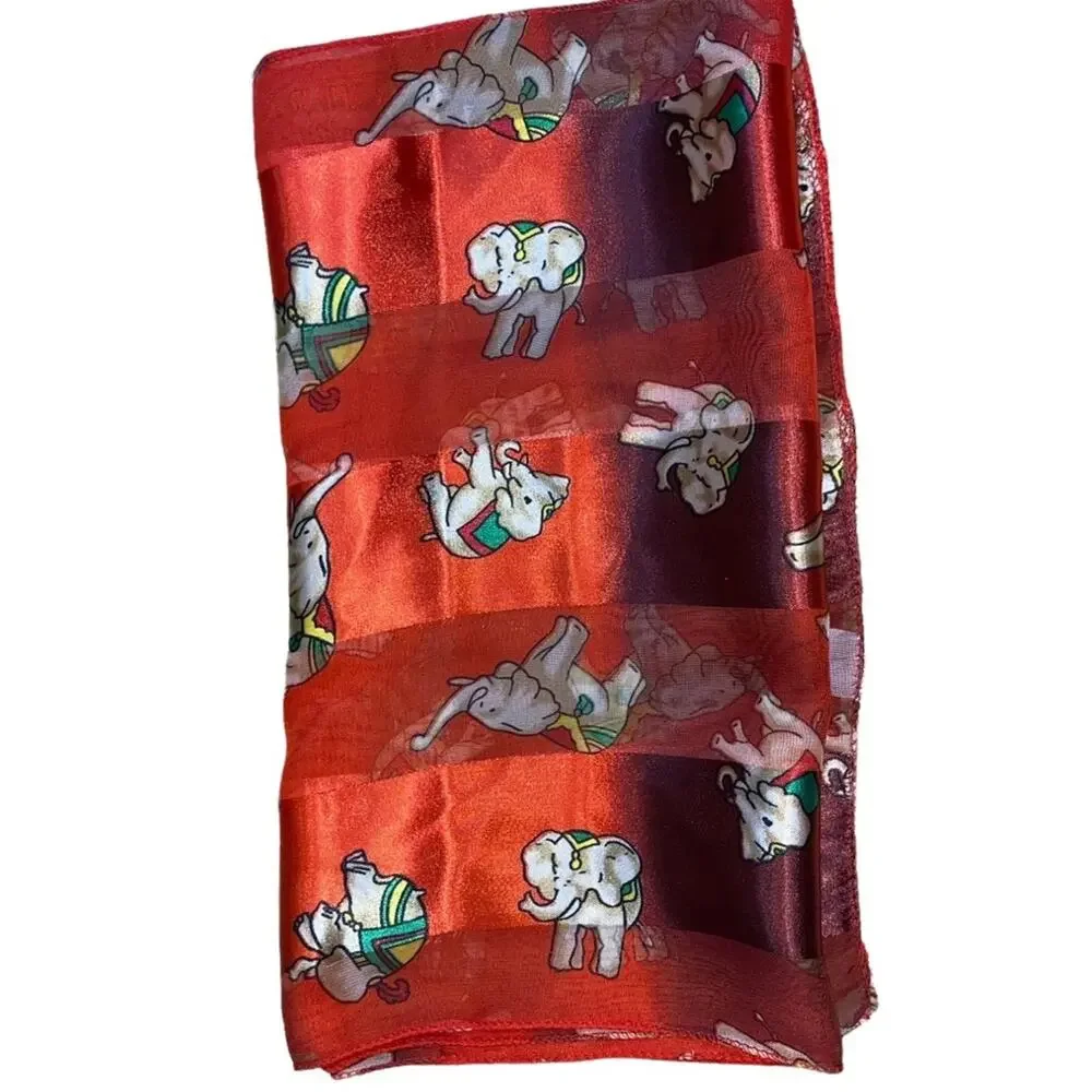 Red Sheer Elephant Print Scarf Lightweight Novelty‎ Statement Neck Wrap